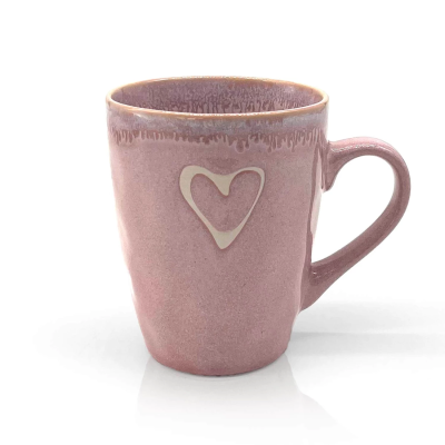 Stoneware Becher mit Henkel -Herz- rosa